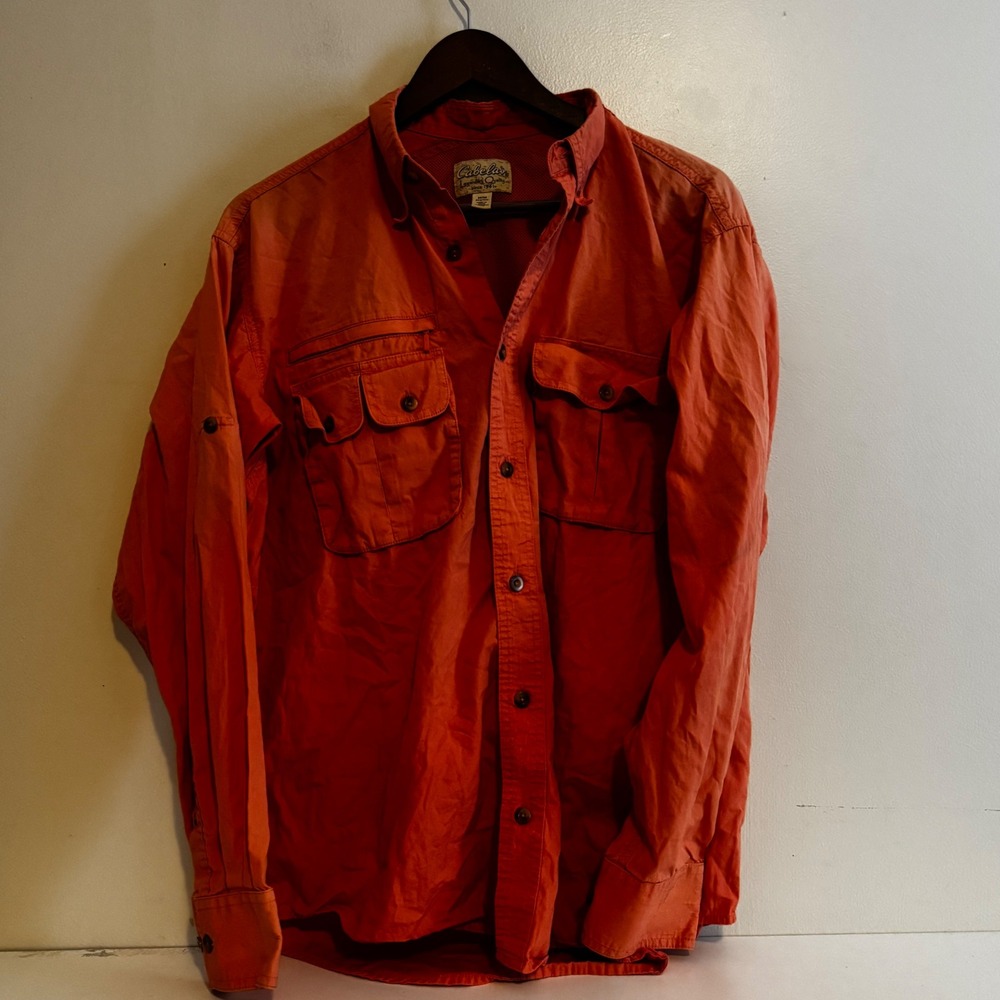 Cabela's Men's M Orange Long Sleeve Vented Fishing Hiking Shirt Hunting Fall